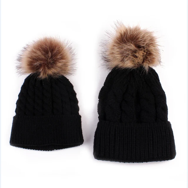 2PCS Lovely Winter Kids Knitted Hats Knit Parent Child Cap Mom Baby Boys Girls Toddler