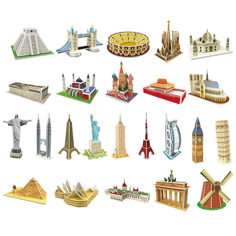 Children's mini puzzle DIY toy three-dimensional puzzle 3D model world architectural model three-dimensional puzzle pape