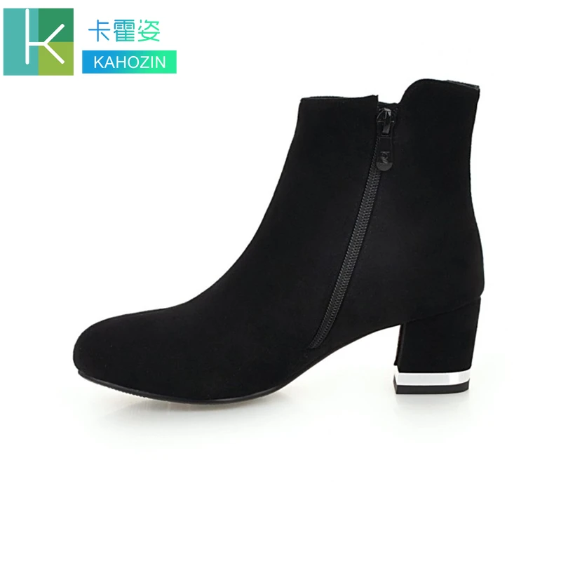 

Women autumn winter fashion ankle boots 2019 black high-grade suede pointed ladies shoes sexy zipper boots Metal decoration