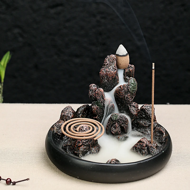 Керамическая курильница палочка держатель катушки Высокая горная струящаяся вода дым обратная конусная печь домашний декор Тибетский индийский A