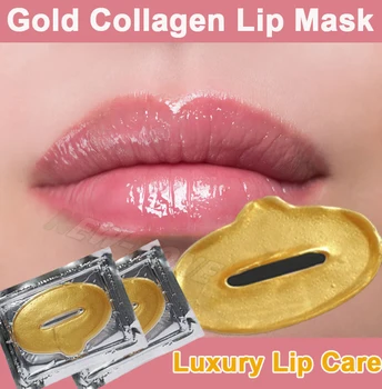 

10PCS New Crystal 24K Gold Powder Gel Collagen Lip Mask Moisturizing Hydrating Repair Remove Lines Blemishes Fuller Lip Care