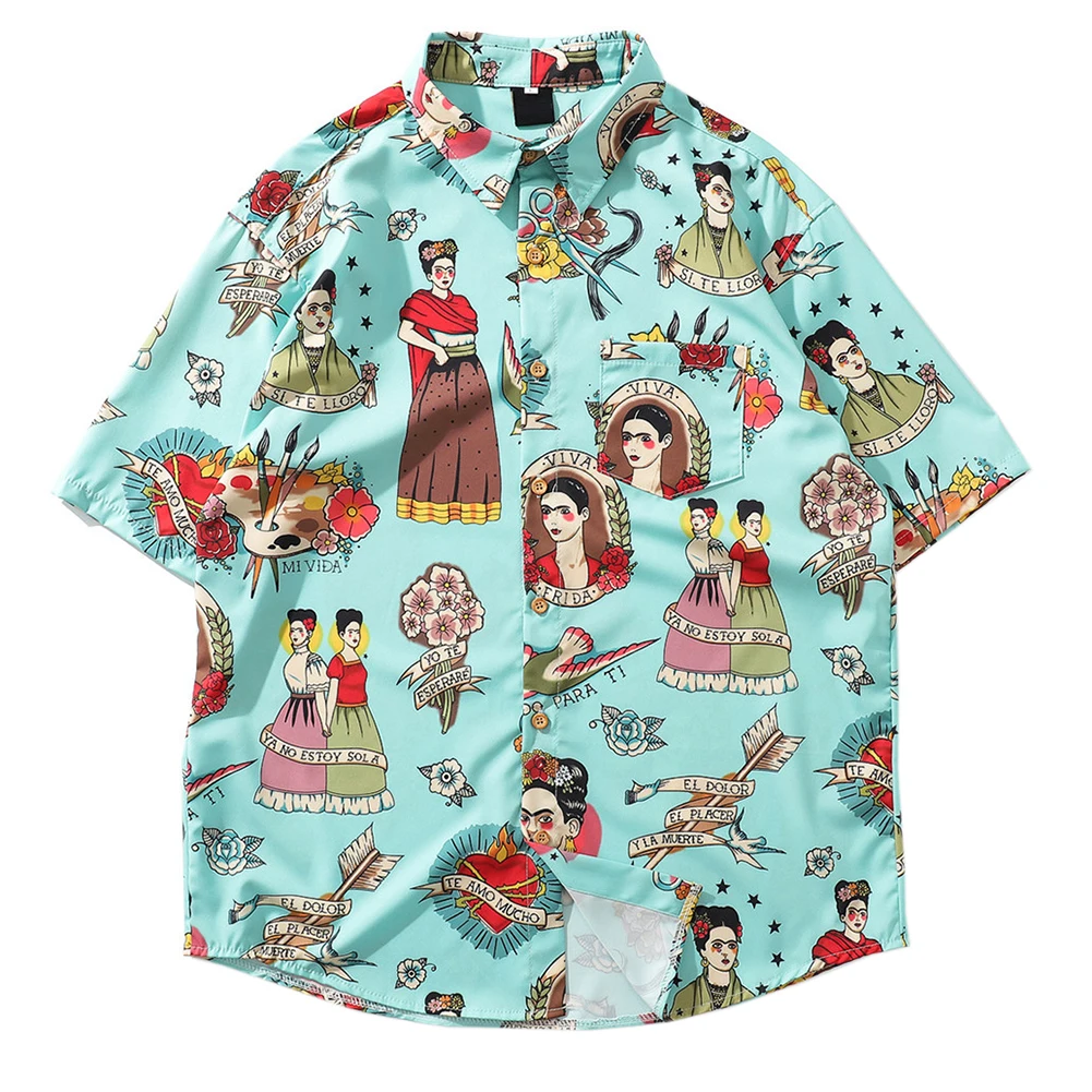 Мужские Гавайские пляжные рубашки, летние свободные рубашки с коротким рукавом и принтом, модная повседневная мужская блузка Harajuku, футболка chemise homme - Цвет: Light Blue