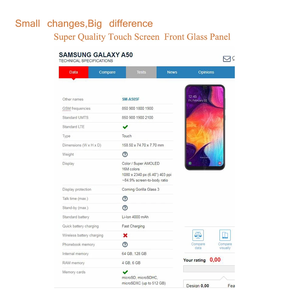 50 шт./лот для Samsung Galaxy A10 A30 A50 сенсорный экран передняя стеклянная панель ЖК