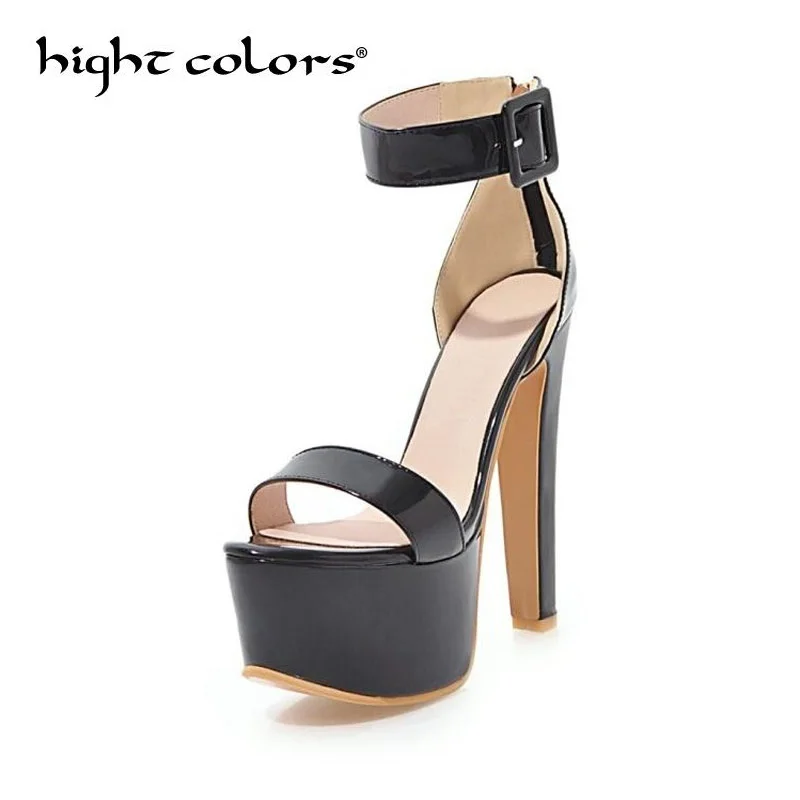 

Women Sandals Gladiator Party Pumps Ankle Strap Patent Leather Concise 16CM Very High Heel Sandals Women Platform Summer Shoes