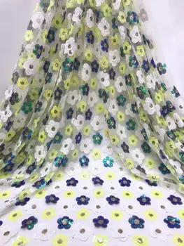 

African Lace Fabric 2019 High Quality Lace Fabric French Sequins Net Cord Tulle Fabrics Nigerian Laces For Wedding Dress green