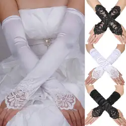 Новые изысканные вечерние платья без пальцев для невесты, атласная кружевная перчатка высокого качества gooq