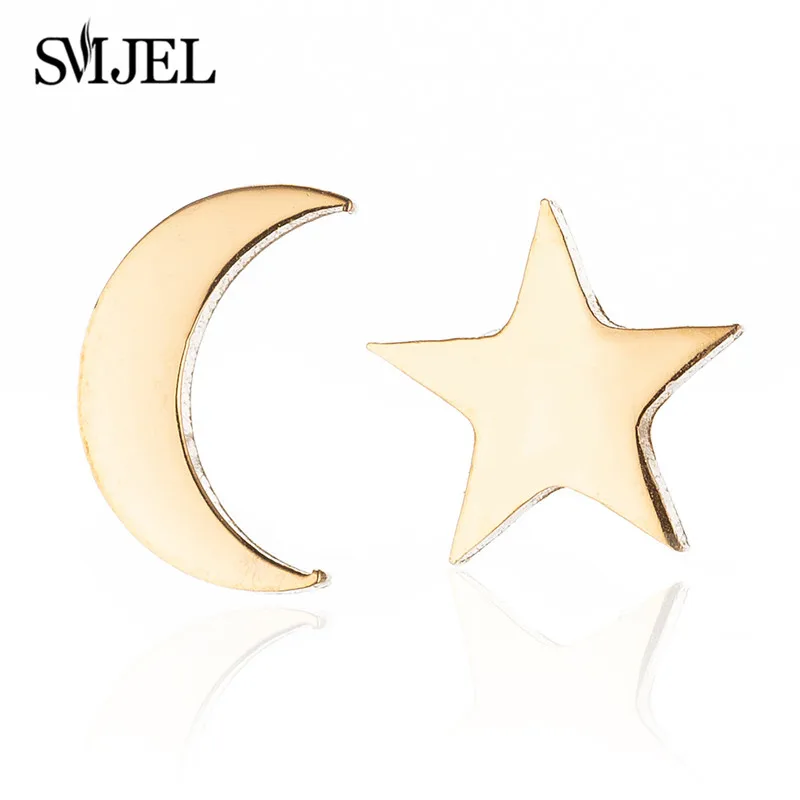 SMJEL Tiny Moon Star серьги-гвоздики из нержавеющей стали повседневные подростковые ювелирные изделия серьги день матери Небесный подарок на день рождения - Окраска металла: GED155