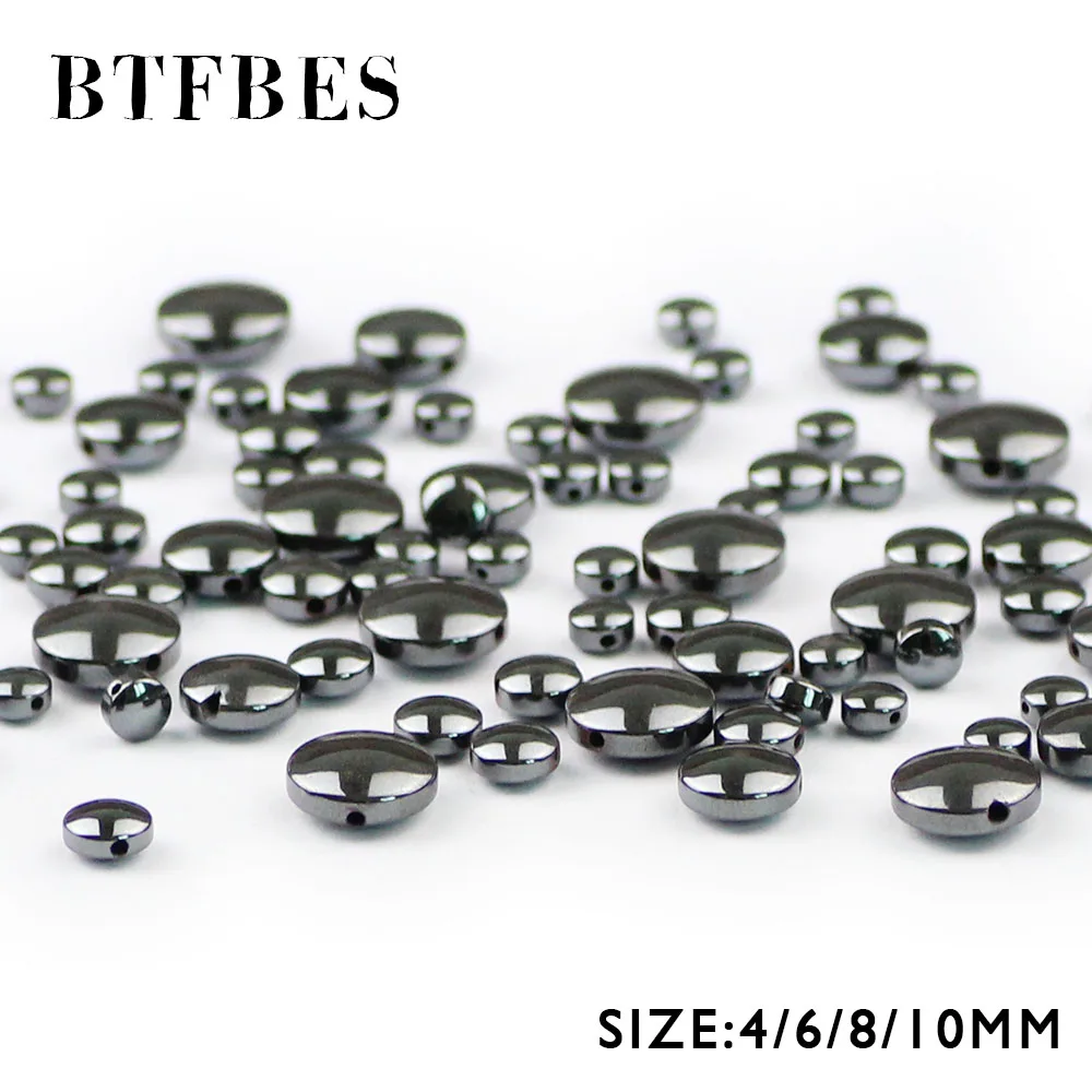 Btfbes Black Hematite Convex Coins Spacer Beads 4/6/8/10mm Natural