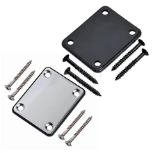 Electric Guitar Neck Plate with Screws Black Chrome for Fender Strat Guitar Replacement