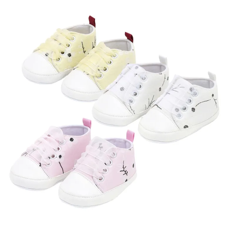 

Baby Shoes Infant Lace-up First Walkers Newborn Toddle Shoes 2018 New Unisex Print Casual Canvas Sneakers 0-18M S
