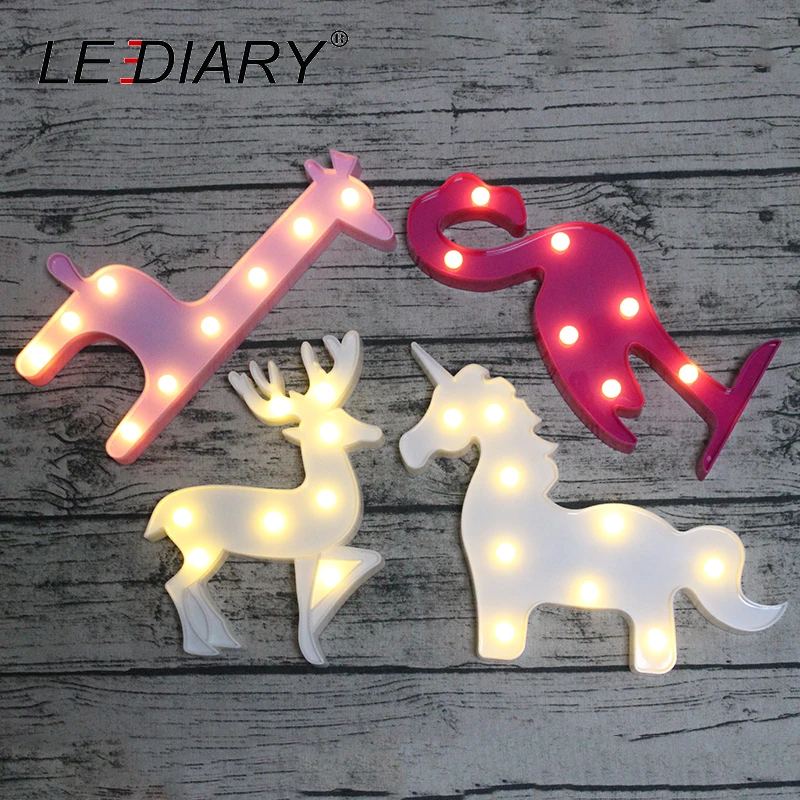 Goede LEDIARY Novelty Animal LED 3D Nachtlampje Eenhoorn Flamingo Rendier Giraffe Decoratie Kinderkamer Bedlampje Kinderen Speelgoed AA