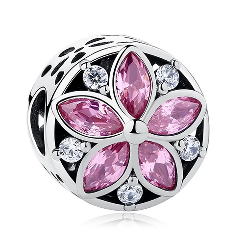 BELAWANG розовый шарик подходит Pandora Шарм 925 серебро Европейский Шарм бисер цветок DIY для женщин Изготовление ювелирных изделий - Цвет: PY1YJ487