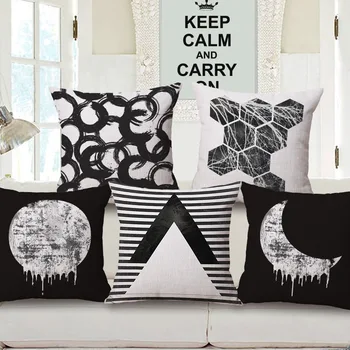 

Cotton Linen home decorative throw pillow case decorate sofa cushion cover Square 45x45cm Casual Black White Impression painting