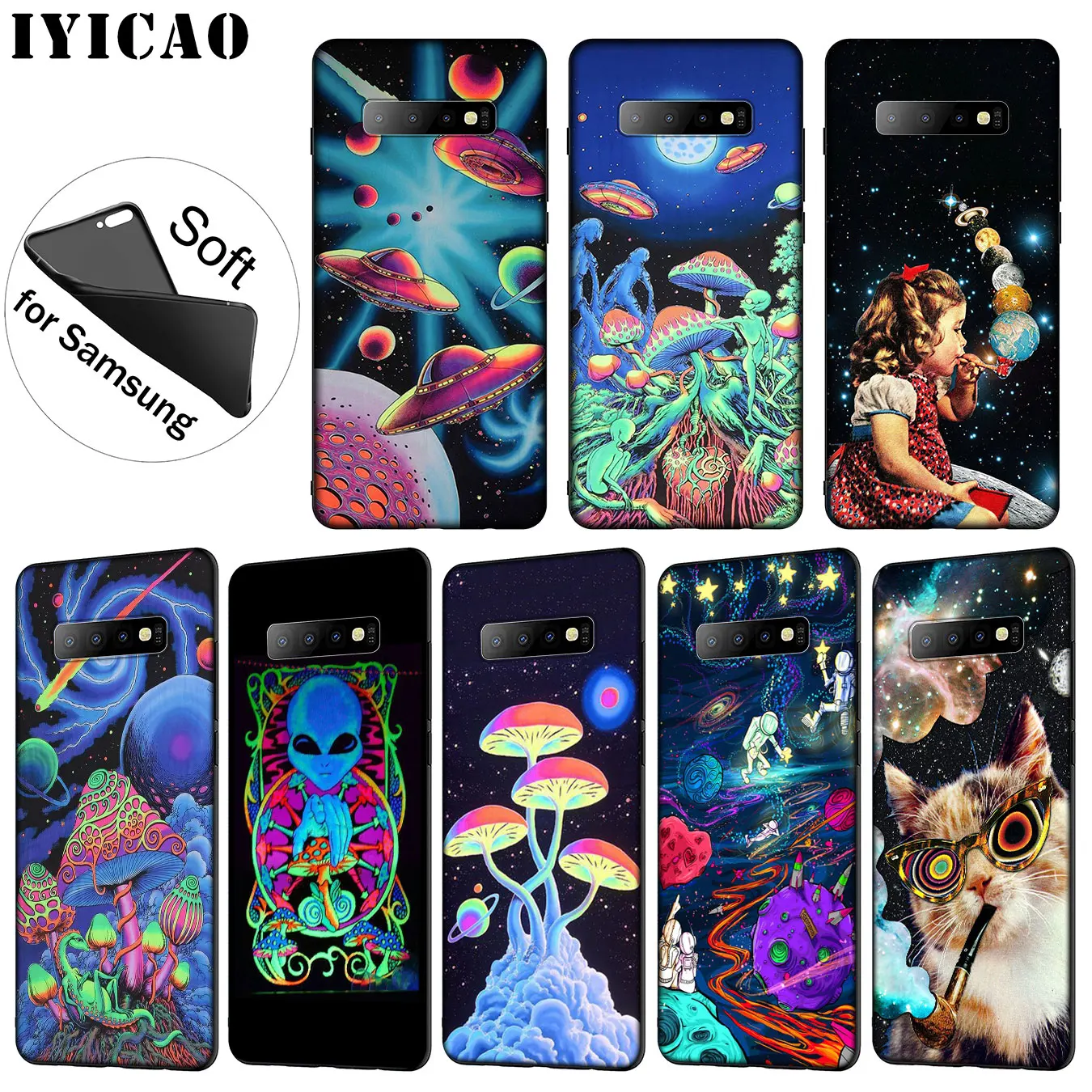 Trippy wall art Alien astronaut Soft Silicone Phone Case for Samsung Galaxy S20 Ultra S10 Lite S9 S8 Plus S6 S7 Edge S10e |