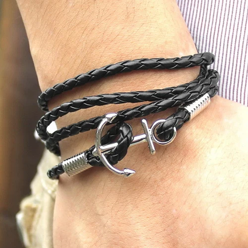 Hot Men's Anchor Faux Leather Multilayer Braided Bangle Charm Infinity Bracelet 6Y3U 7EPU BDZR | Украшения и аксессуары