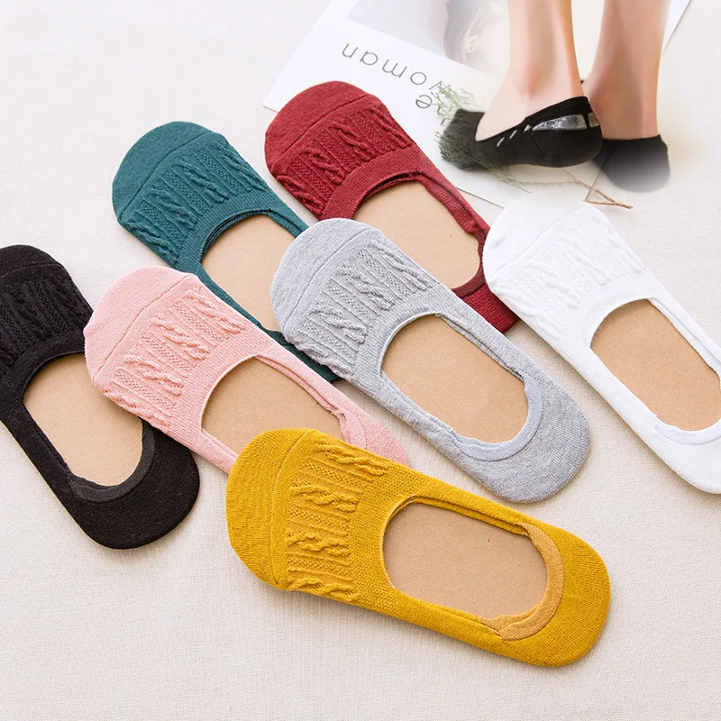 

Funny Socks Female Invisible Women Sock Dark Shallow Mouth Boat Socks for Woman Solid Color Silicone Non-slip Twist Sock Cotton