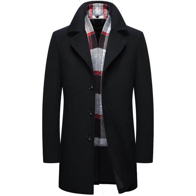 Brand Clothing Male Long Coat Black Men's Coats Scarf Collar Autumn ...