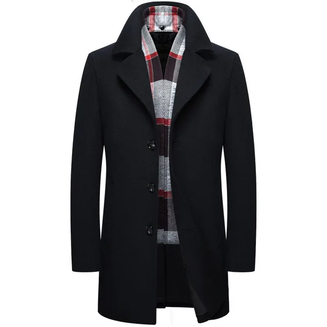 Brand Clothing Male Long Coat Black Men's Coats Scarf Collar Autumn