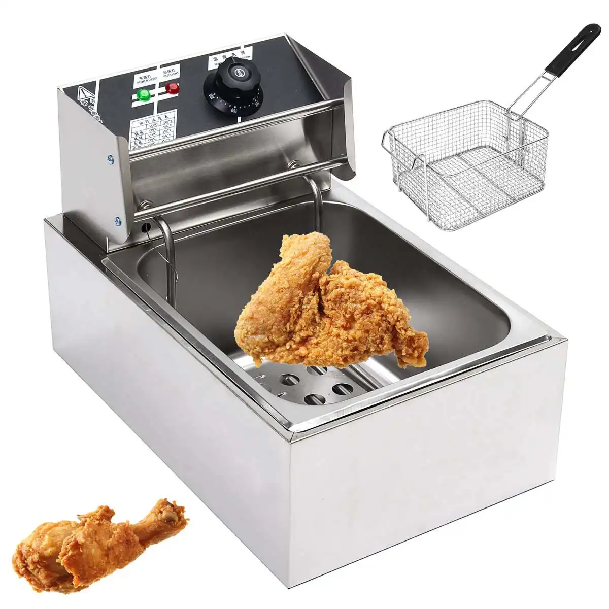  Heavy Duty Stainless Steel Electric Deep Fryer Commercial Home Kitchen Frying Chip Cooker Basket fo - 33018559730