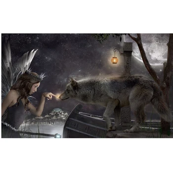 

Full Square Diamond 5D DIY Diamond Painting "Wolf & fairy beauty" Embroidery Cross Stitch Rhinestone Mosaic Painting HL553