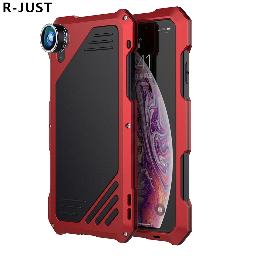 

R-JUST For iPhone XS Max Case Cover Luxury Full Cover Hard Metal Silicone Shockproof Armor Lens Phone Case for iPhone XR Cover