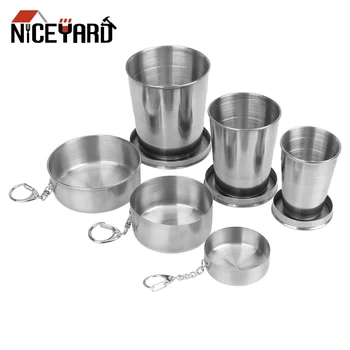 

75/140/240ml Portable Stainless Steel Folding Cup With Keychain Retractable Telescopic Collapsible Cups For Outdoor Travel