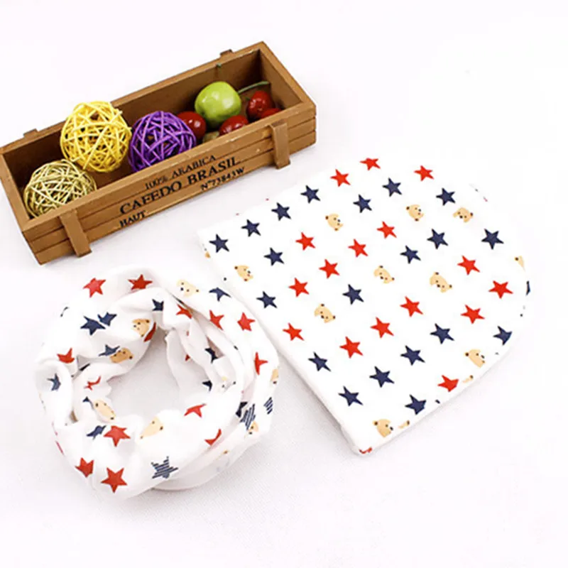 new cotton star bear cat anchor cartton baby hat beanies sets kids winter warm O ring collars caps suits children scarves hats
