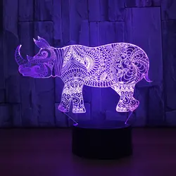 3D визуальный 7 Красочные градиент животных Rhino Форма светодиодный ночник для малыша Touch Usb Lampara настольная лампа для сна освещения
