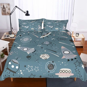 

Yi Chu Xin Cartoon 3D spacecraft duvet Cover and Pillowcase kids Bedding Set twin size boy Bedclothes twin bed linen best gift