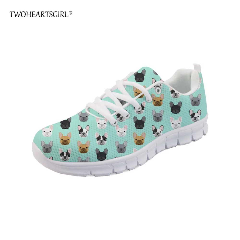 

Twoheartsgirl French Bulldog Print Vulcanize Shoes for Women Breathable Female Flat Walking Shoes Casual Ladies Mesh Sneakers