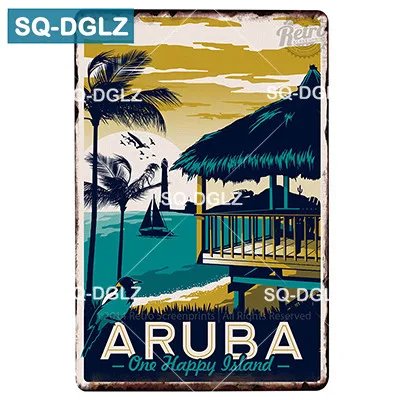 [SQ-DGLZ] Summer Hawaii Metal Tin Sign Aruba Plaque Paint Australia Wall Decor Beach Painting Plaques - Color: 1737