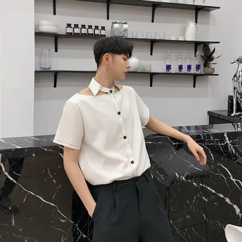 

Men Summer Hollow Short Sleeve Casual White Shirt Male Women Fashion Streetwear Party Dress Shirt Stage Show Clothing