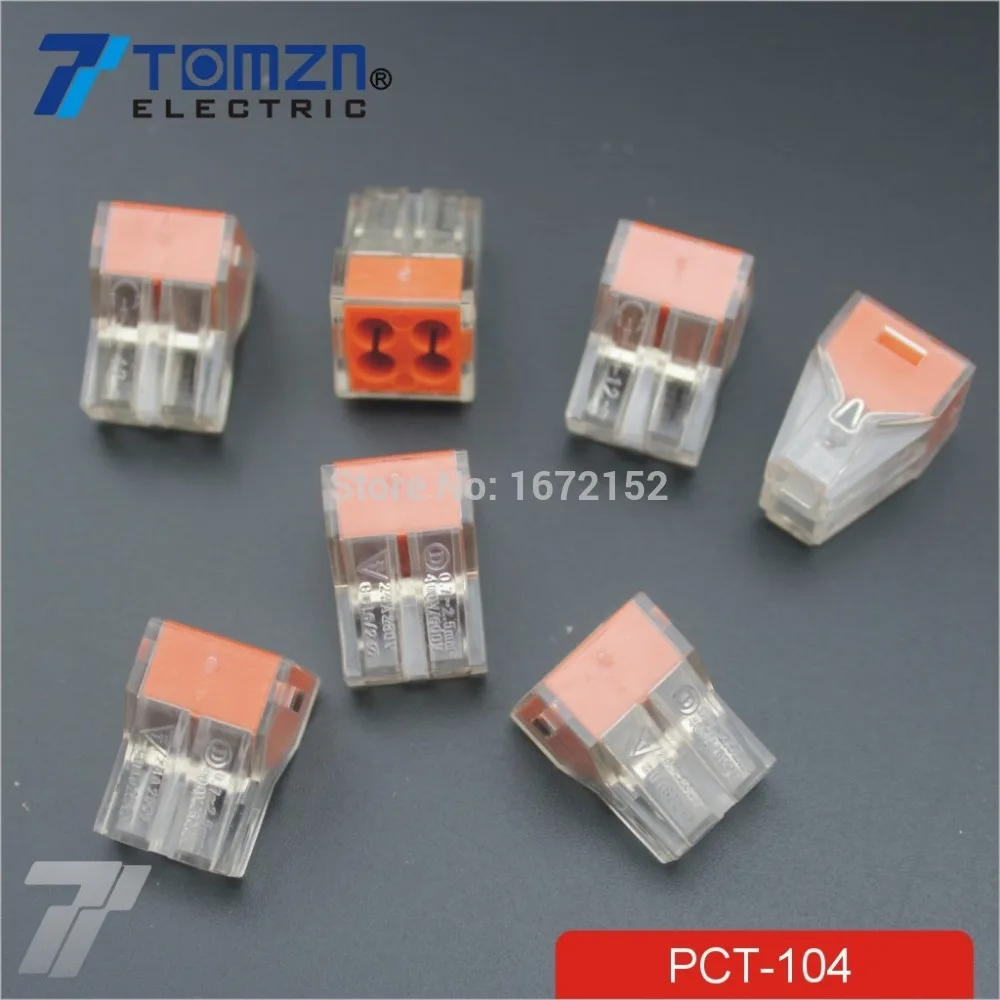 

100Pcs PCT-104 Push wire wiring connector For Junction box 4 pin conductor terminal block