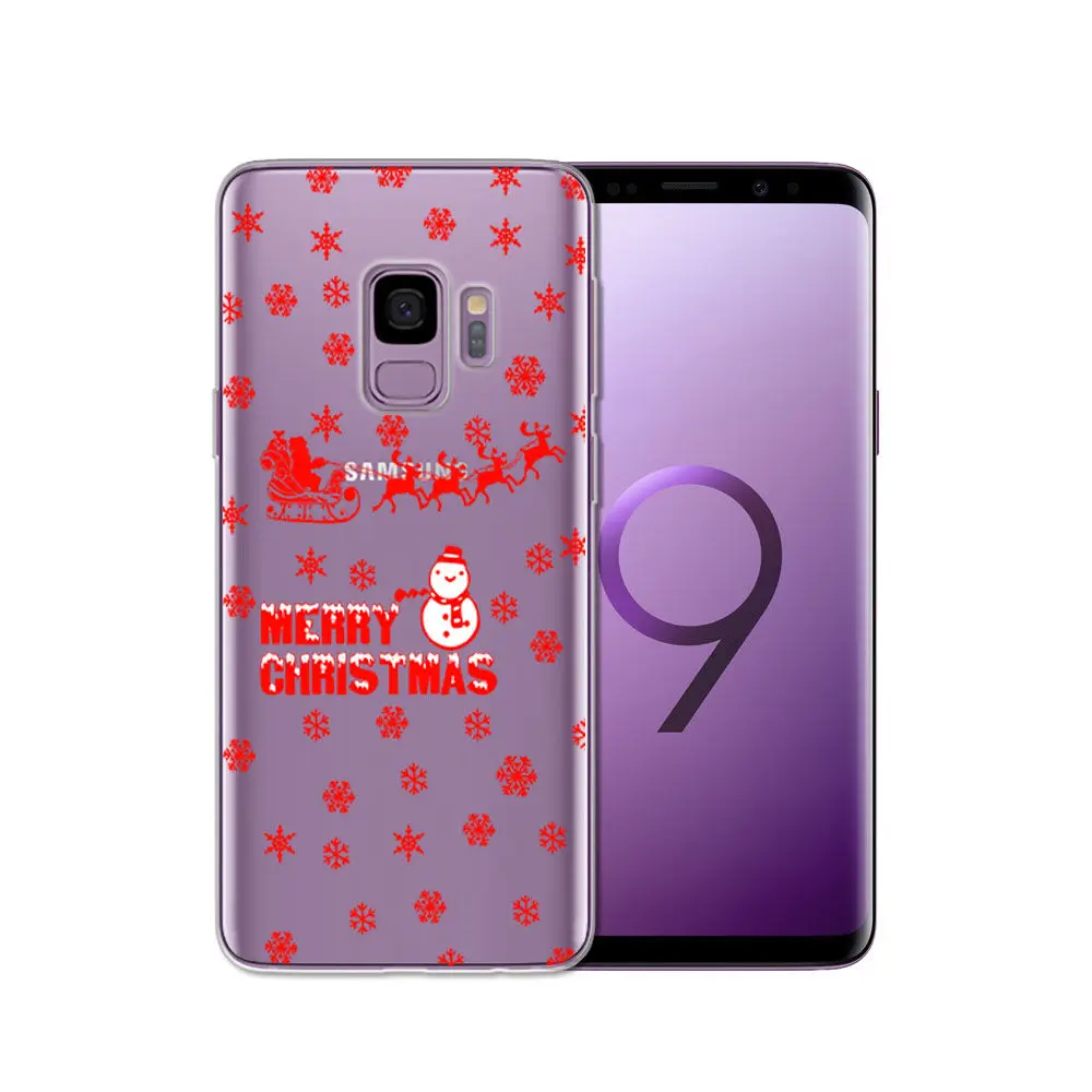 Santa Reindeer Christmas Patterned Clear Slim Soft Case Cover For Samsung S9 S8 S7 Edge Note 9 Note 8 S8 Plus TPU Phone Coque    (25)