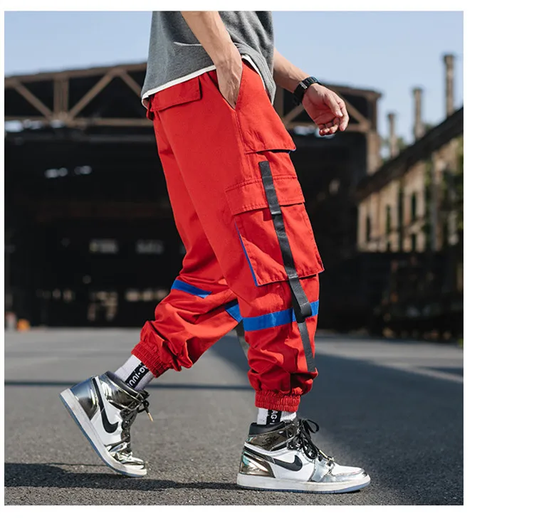 Una Рета хип-хоп шаровары Для мужчин Новые поступления модные Повседневное упругие Streamer дизайн талии джоггеры карман повседневные штаны