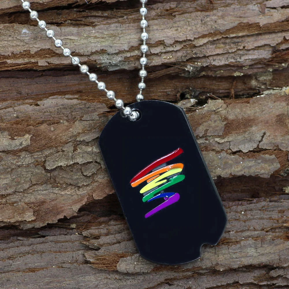 

youe shone Stainless Steel Black Gay Pride Dog Tag Rainbow Squiggle LGBT Gay and Lesbian Pride Necklace