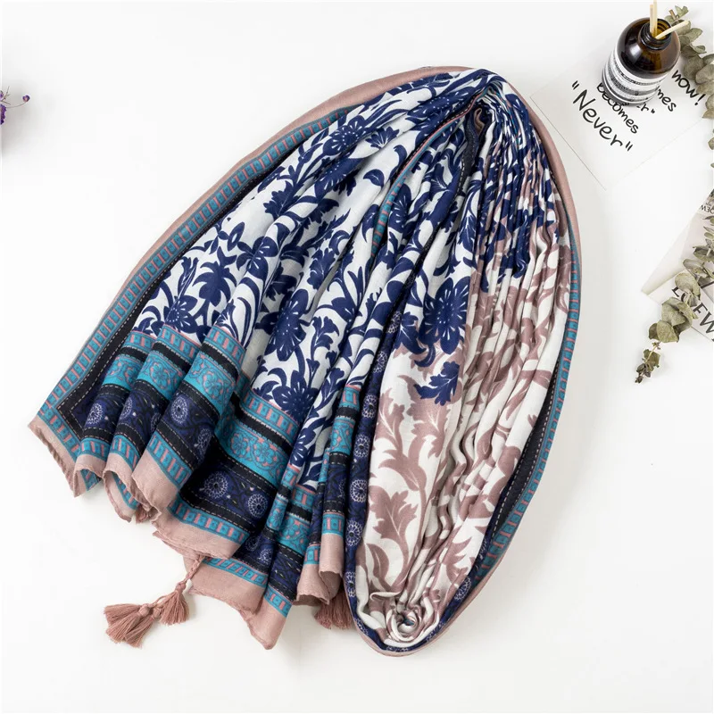 Marte& Joven Популярные с цветочным принтом зимние теплые шарфы палантины для женщин Элегантные Синие розовые Большие размеры весенние Шали Женские хиджаб