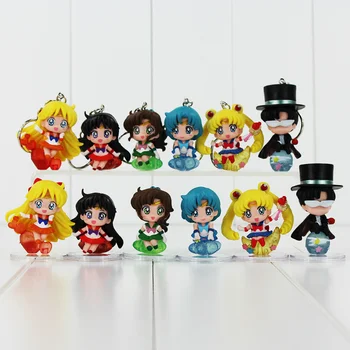 

6pcs/set 2styles Sailor Moon Mars Mercury PVC Keychains Action Figure Toys Collectible Model Pendents 4.5-6.5cm Q Version