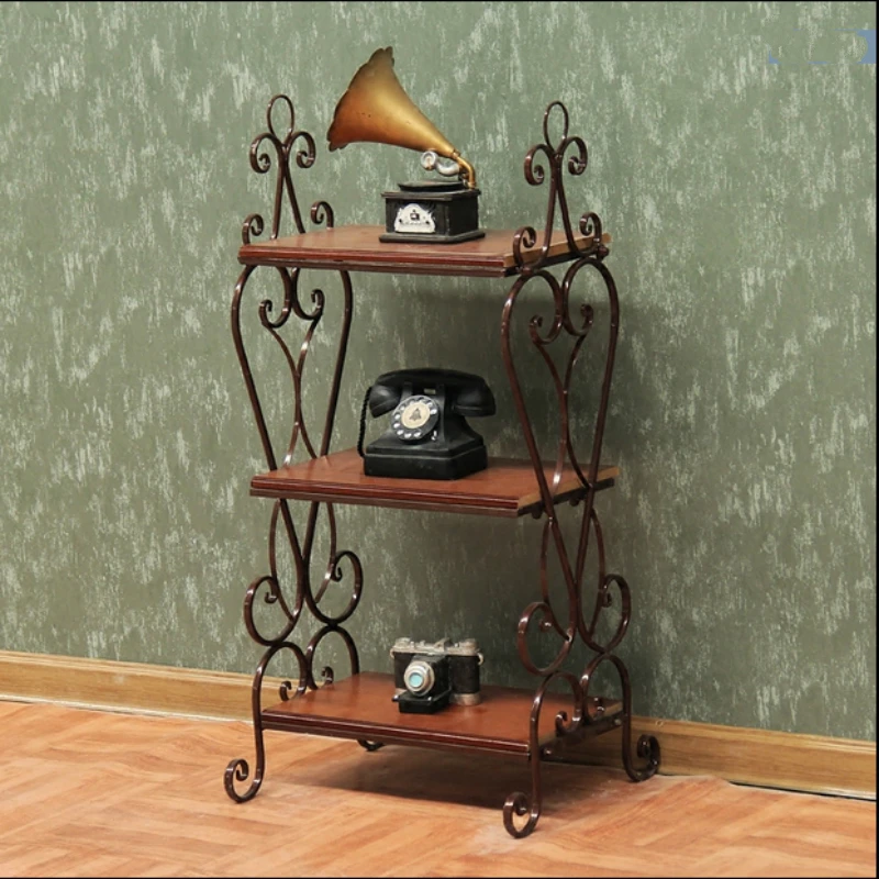European Ground Iron Book Shelf Rack Shelf Vintage Multilayer Solid Wood Small Coffee Table Books Holder European Ground Iron Book Shelf Rack Shelf Vintage Multilayer Solid Wood Small Coffee Table Books Holder