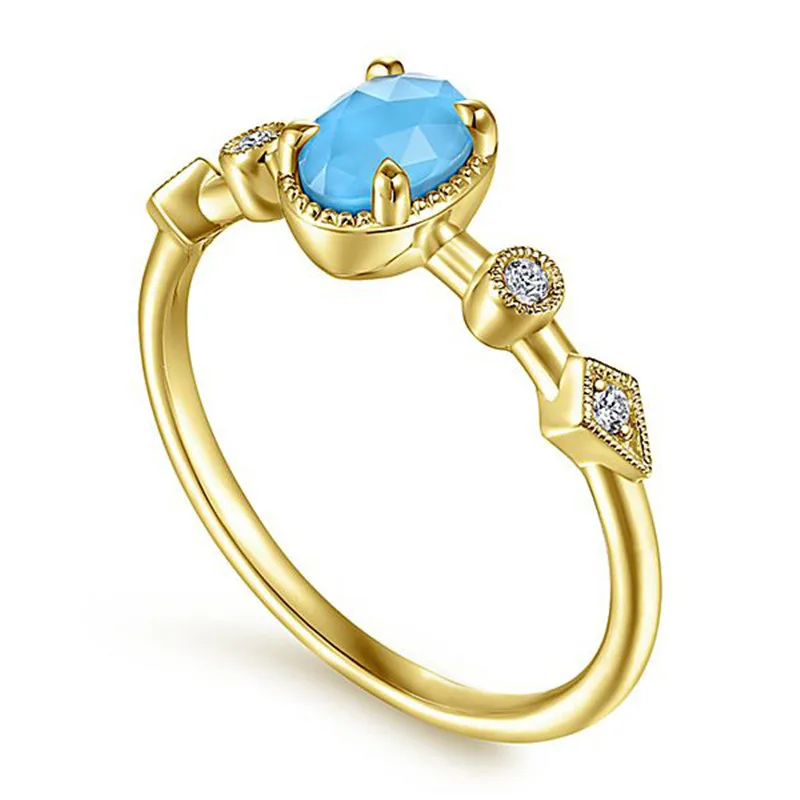 Elegant Gold Color Ring Chic Oval Blue Scrub Main Stone Rings For Women OL Daily Wear Cocktail Anel Mujer Fashion Jewelry B1441 (2)