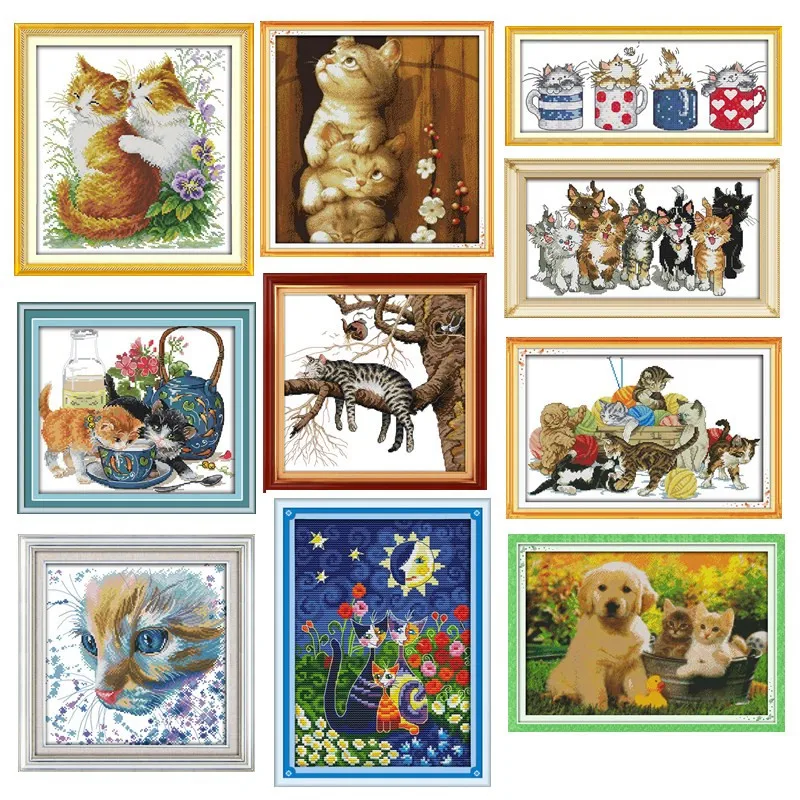 

Kinds of cats Cross stitch kit DMC Needlework Embroidery Cross-Stitch set DIY handwork Fabric 14CT & 11CT Chineses Pattern Kits
