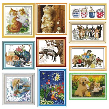 

Kinds of cats Cross stitch kit DMC Needlework Embroidery Cross-Stitch set DIY handwork Fabric 14CT & 11CT Chineses Pattern Kits