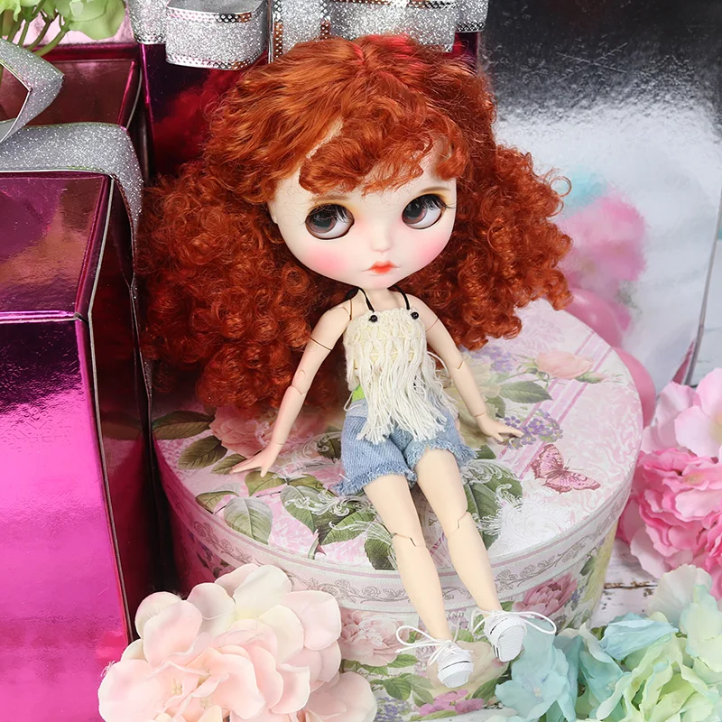 Робін - Преміум Custom Neo Blythe Лялька з рудим волоссям, білою шкірою та матовим надутим обличчям 2