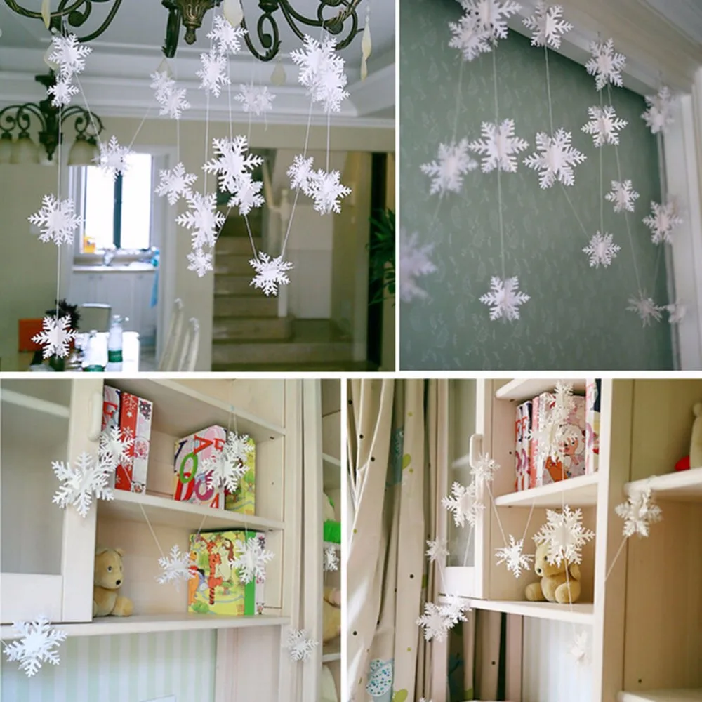 Frozen Party Supplies 3M Silver Snowflake Shape Paper Garland Christmas Wedding Decoration Scene New Year Decor