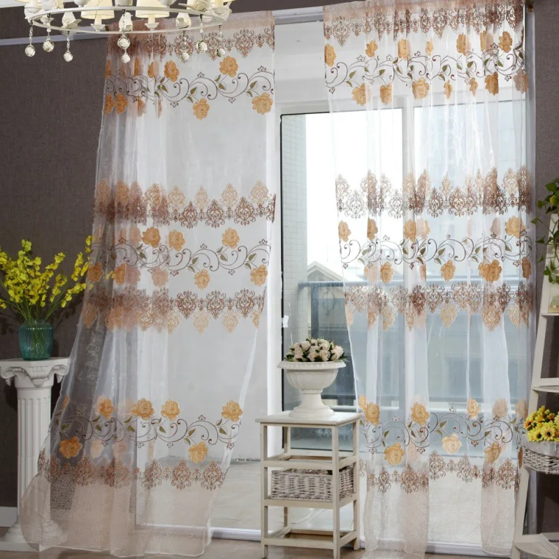 

Fashion Flower Tulle Door Decor Window Curtain Drape Panel Sheer Scarf Valances Half Shading For Kitchen Living Room New