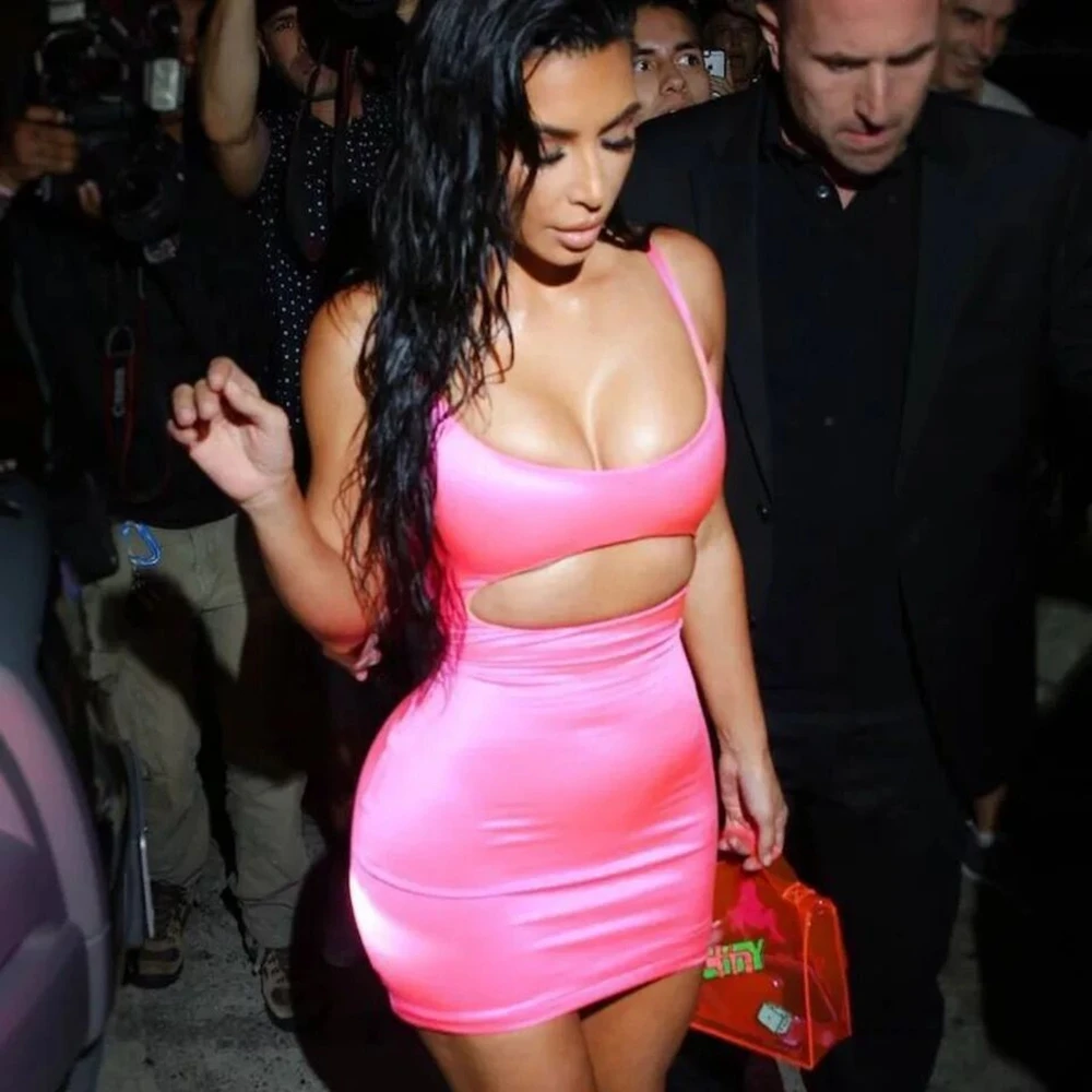 

2018 New Arrival Pink Sleeveless Sexy Women Clubwear Mini Polyester Dress Fashion Vestidos Celebrity Night Out Party Festa