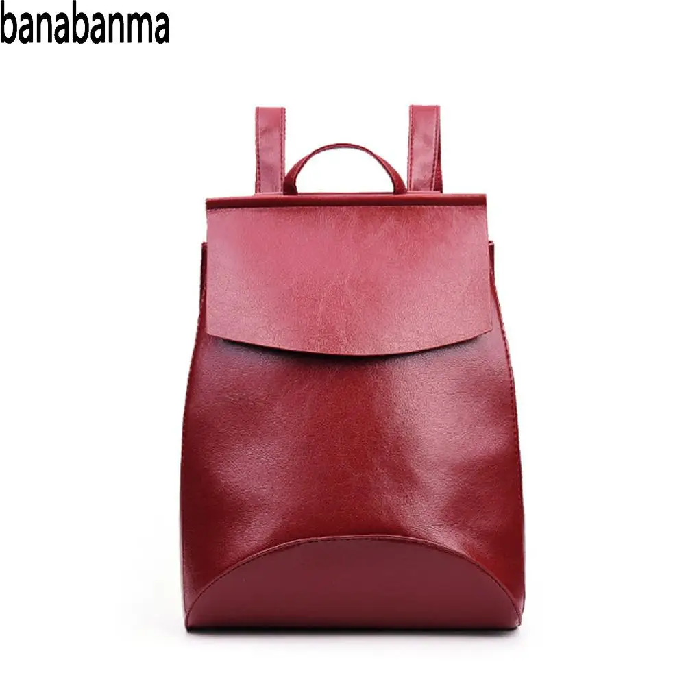 Banabanma Для женщин рюкзак масло воск ПУ кожа рюкзак портфель однотонные Цвет обтянутый сумка Школьный для студентов Z40