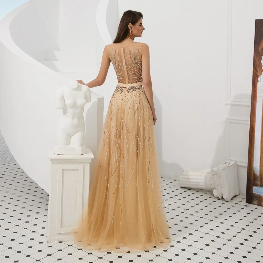 CEEWHY Tulle Crystals Evening Dress 2019 Evening Dresses Long Prom Gowns Custom Made Formal Party Dresses Robe Longue