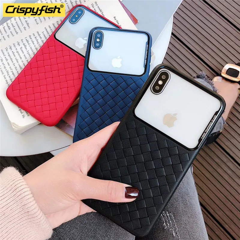 

Crispyfish Weaving Transparent Soft TPU Silicone Case For iPhone 7 8 Plus Silver Cover Cases For iphone 6 6s X XR XS MAX