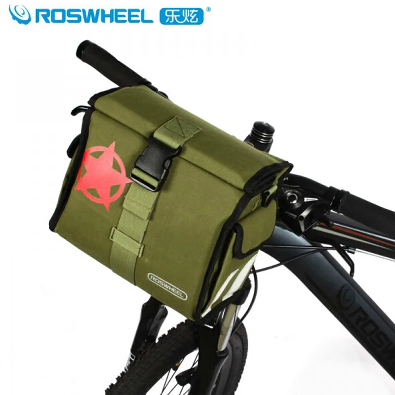

ROSWHEEL  2 in 1 Bike front bag Cyclling Handlebar canvas basket 2 colour with shoulder strap Portable Waterproof  Reflective
